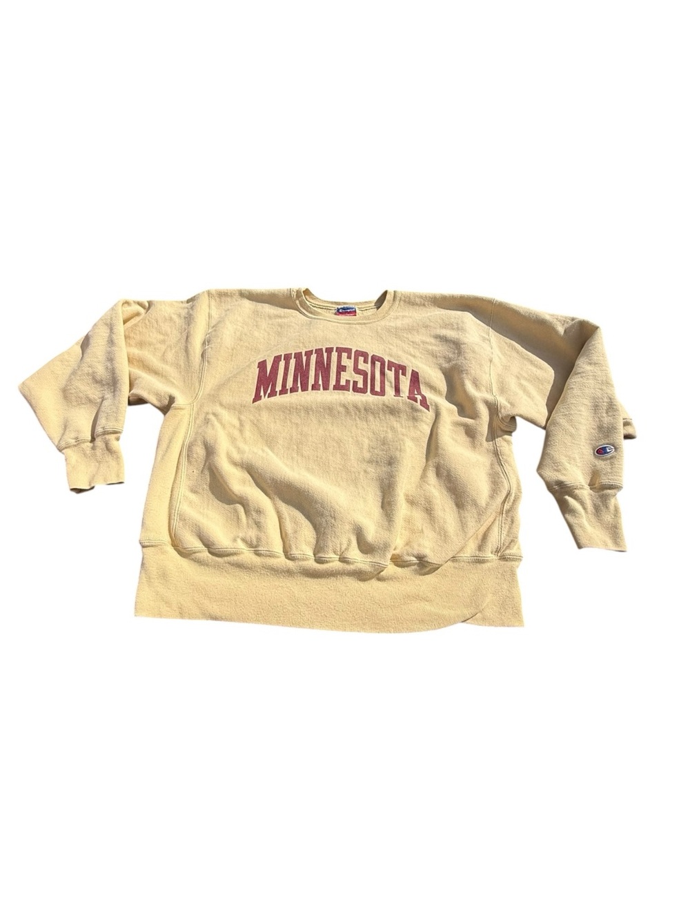 Vintage Champion Reverse Weave Minnesota Crewneck Sweatshirt XL Beige/Yellow
